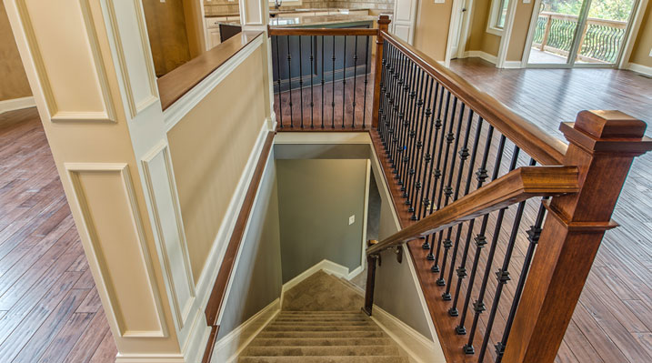 ICH Builders Linworth Worthington residence custom build looking down the stairs leading to the basement