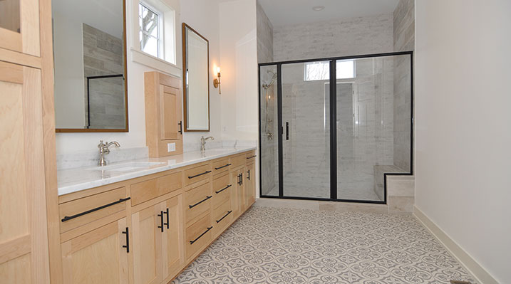 ICH Builders Dublin Ohio residence custom build bathroom showing floor tiling