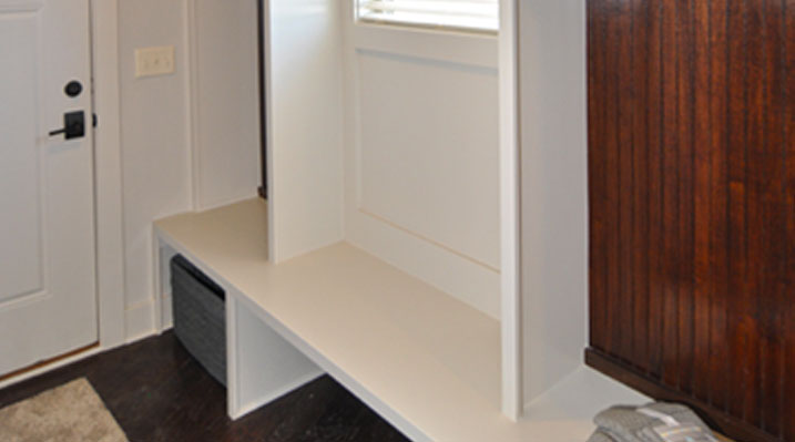 slider image of Berlin Ohio residence custom build mudroom with bench