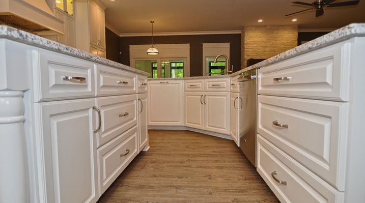 ICH Lithopolis Ohio residence custom build close up view of the white kitchen cabinets and drawers