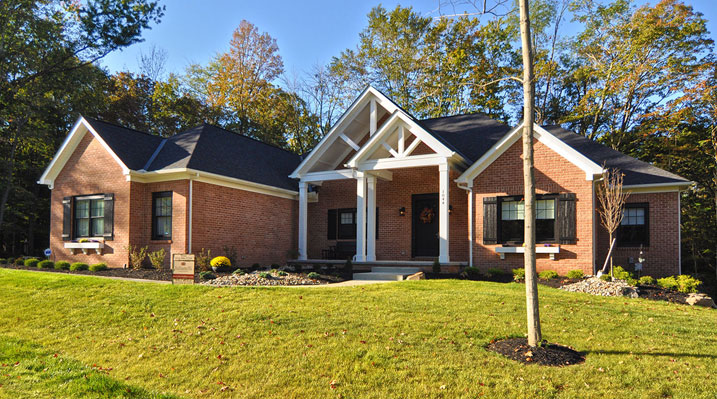 Iulianelli Custom Homes Lithopolis Ohio residence custom build showing the front of the house featuring a portico with a gable roof and white columns