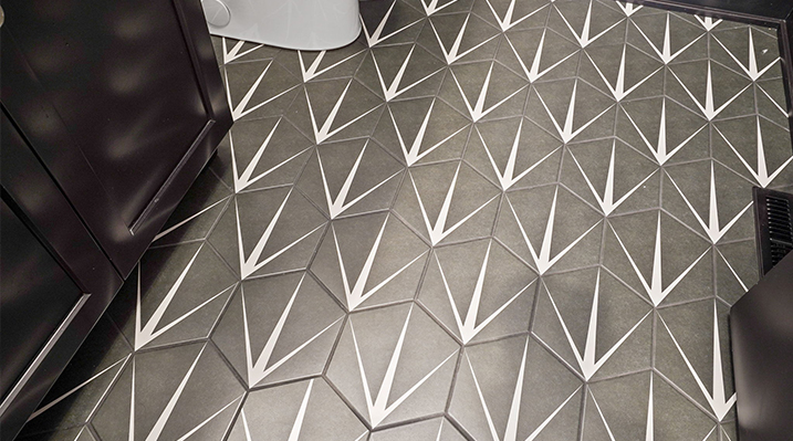 ICH Builders Canal Winchester Ohio residence custom build close up of custom triangular gray and white floor tiling