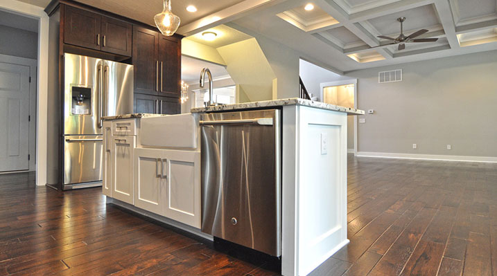 Iulianelli Custom Homes London Model A close up of kitchen island with enclosed dishwasher