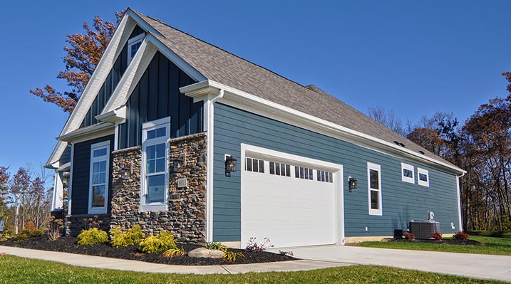 Iulianelli Custom Homes Madison Model corner view showing 2 car garage and driveway