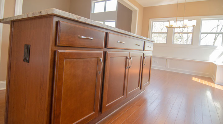 Iulianelli Custom Homes Oakland Model close up of kitchen cabinets and flooring