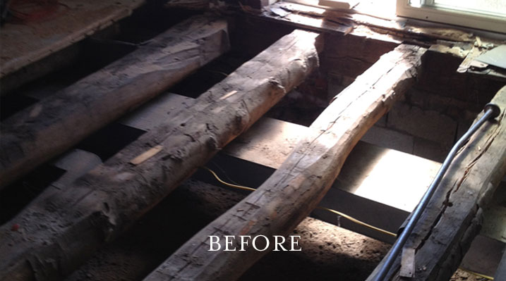 Iulianelli Custom Homes Pickerington Remodel showing beams before remodeling
