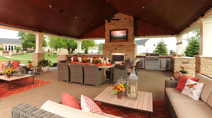 Iulianelli Custom Homes Pickerington Remodel detached backyard covered patio  area with fireplace